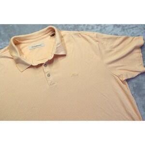 Tommy Bahama Men's XXL Peach Creamsicle Striped Modal Polo Shirt Small Holes